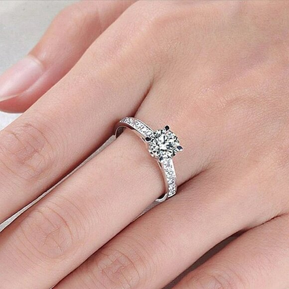 Emilia Eternity Solitaire CZ Accented 925 Sterling Silver Ring Size 6 Gift Boxed - Picture 5 of 10